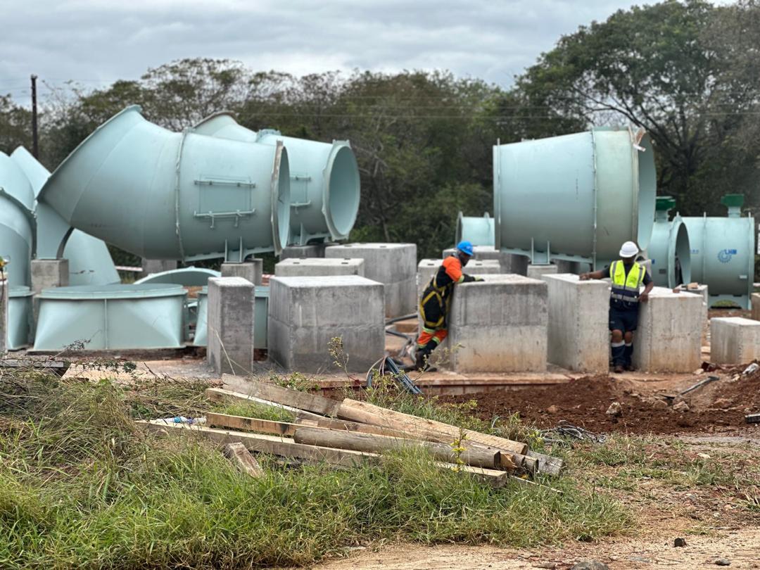 Site overview — fan units between concrete plinths